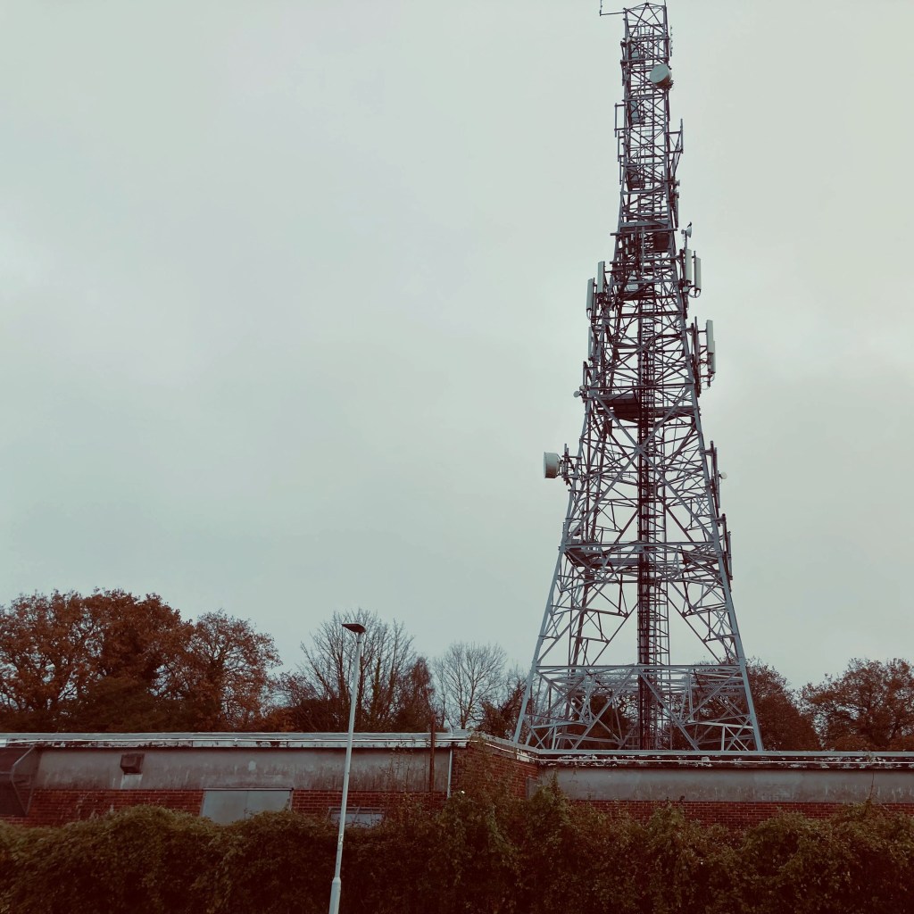 A muted photo of the Forder Battery radio mast, Eggbuckland, Plymouth.