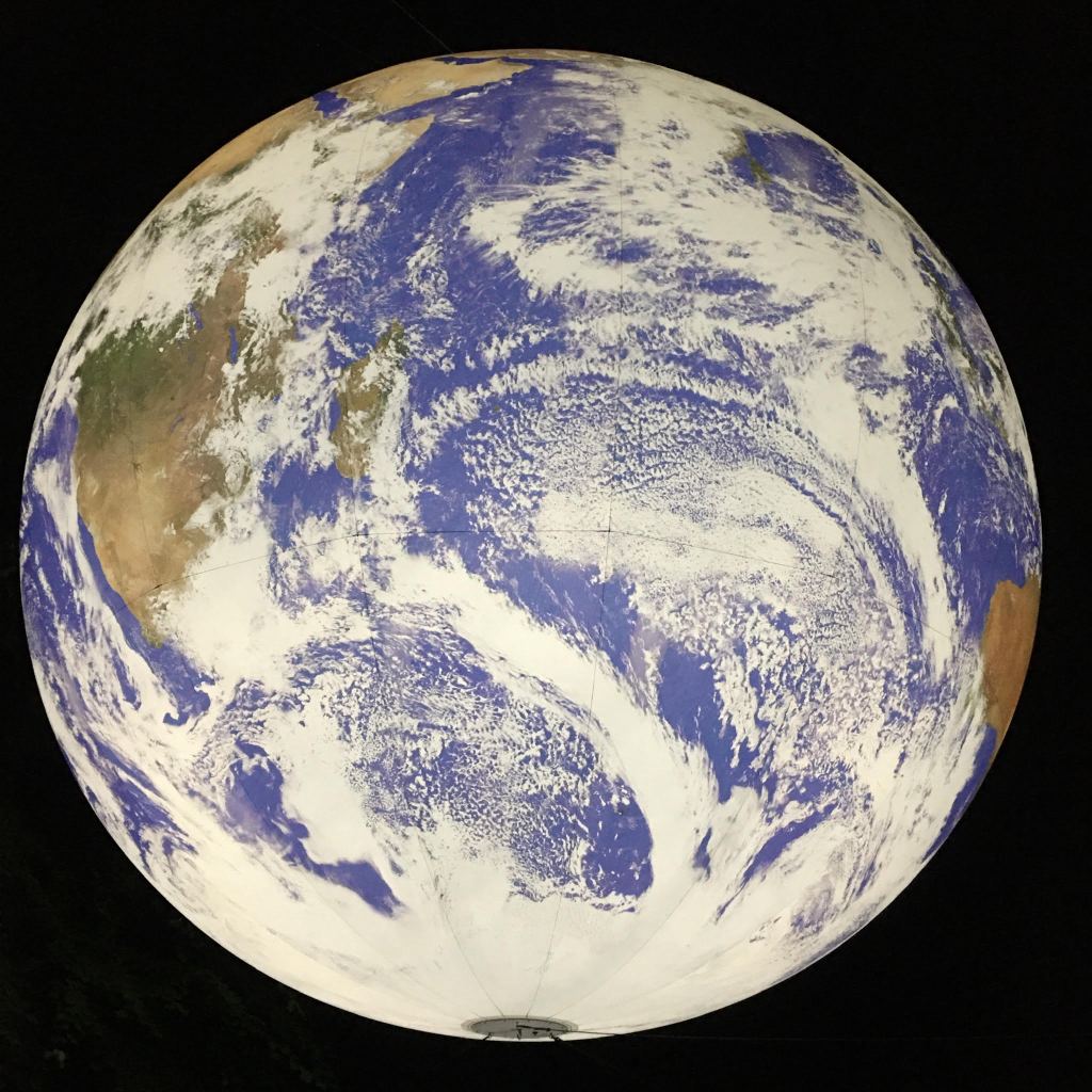 Luke Jerram's Gaia, on display in Exeter Cathedral, 2023.